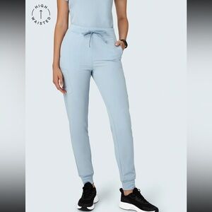 Mandala Scrubs High Waisted Joggers in Powder Blue (Petite Small)